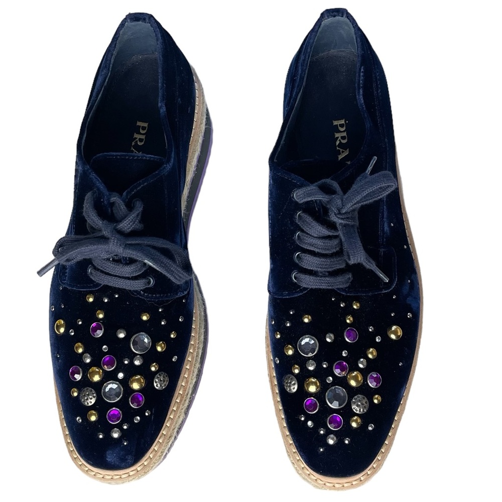 PRADA Studded Blue Velvet Microsole Creepers Platform Shoes size 39.5/9.5 - Picture 5 of 10